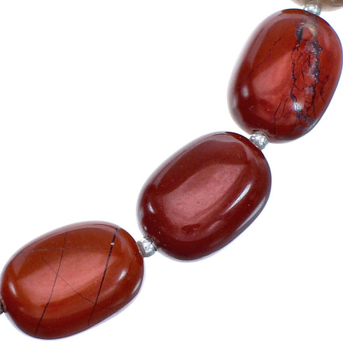 Southwest Sterling Silver Poppy Jasper Bead Necklace RX119204